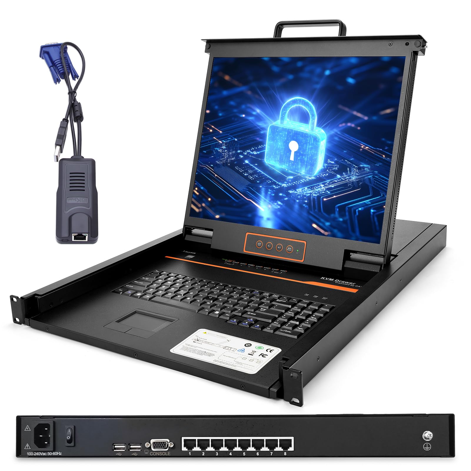 Amazon.com: 1U Rack Mount KVM Console w/8 Port Cat5 KVM Switch +8